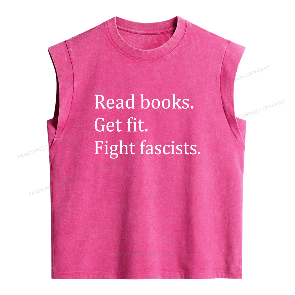 Pagewings Read Books Get Fit Fight Fascists Women's Washed Tank Top