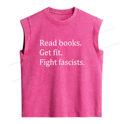 Pagewings Read Books Get Fit Fight Fascists Women's Washed Tank Top