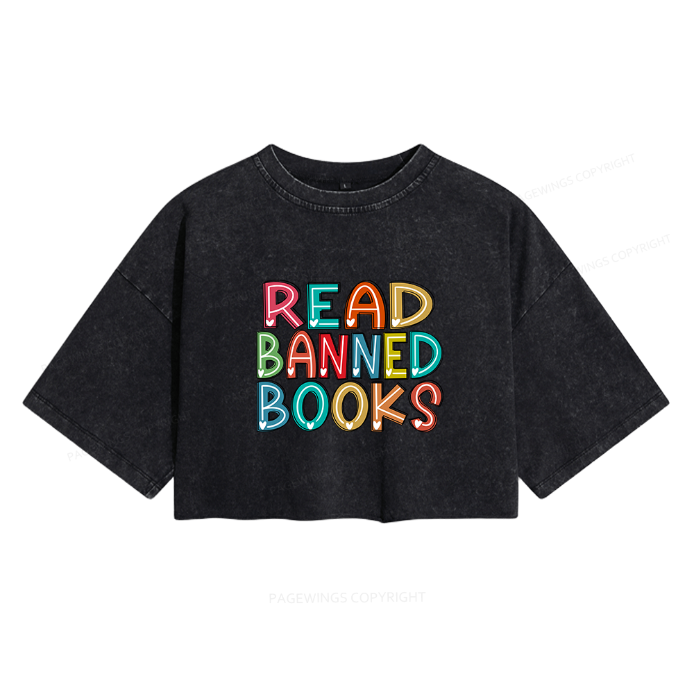Pagewings Read Banned Books Women's Washed Cropped T-shirt