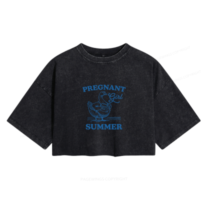 Pagewings Pregnant Girl Summer Women's Washed Cropped T-shirt