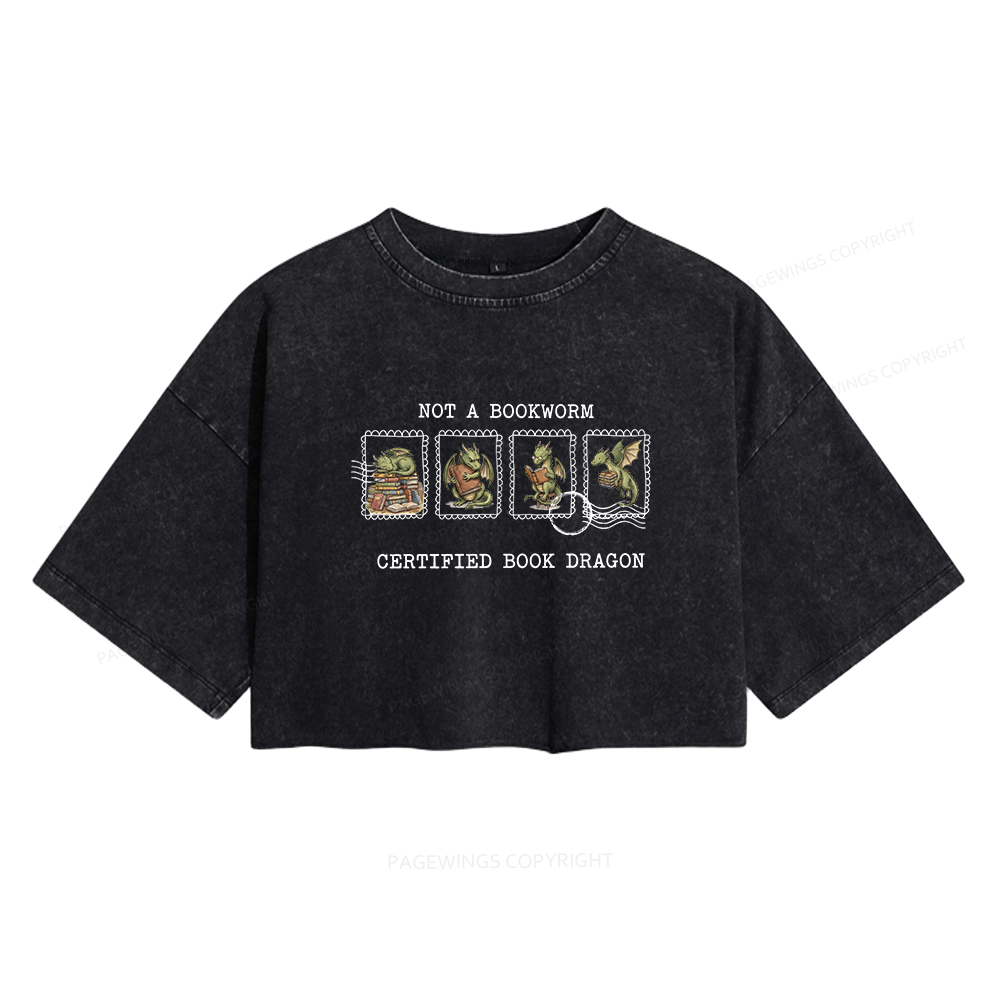 Pagewings Rainy Book Dragon Women's Washed Cropped T-shirt