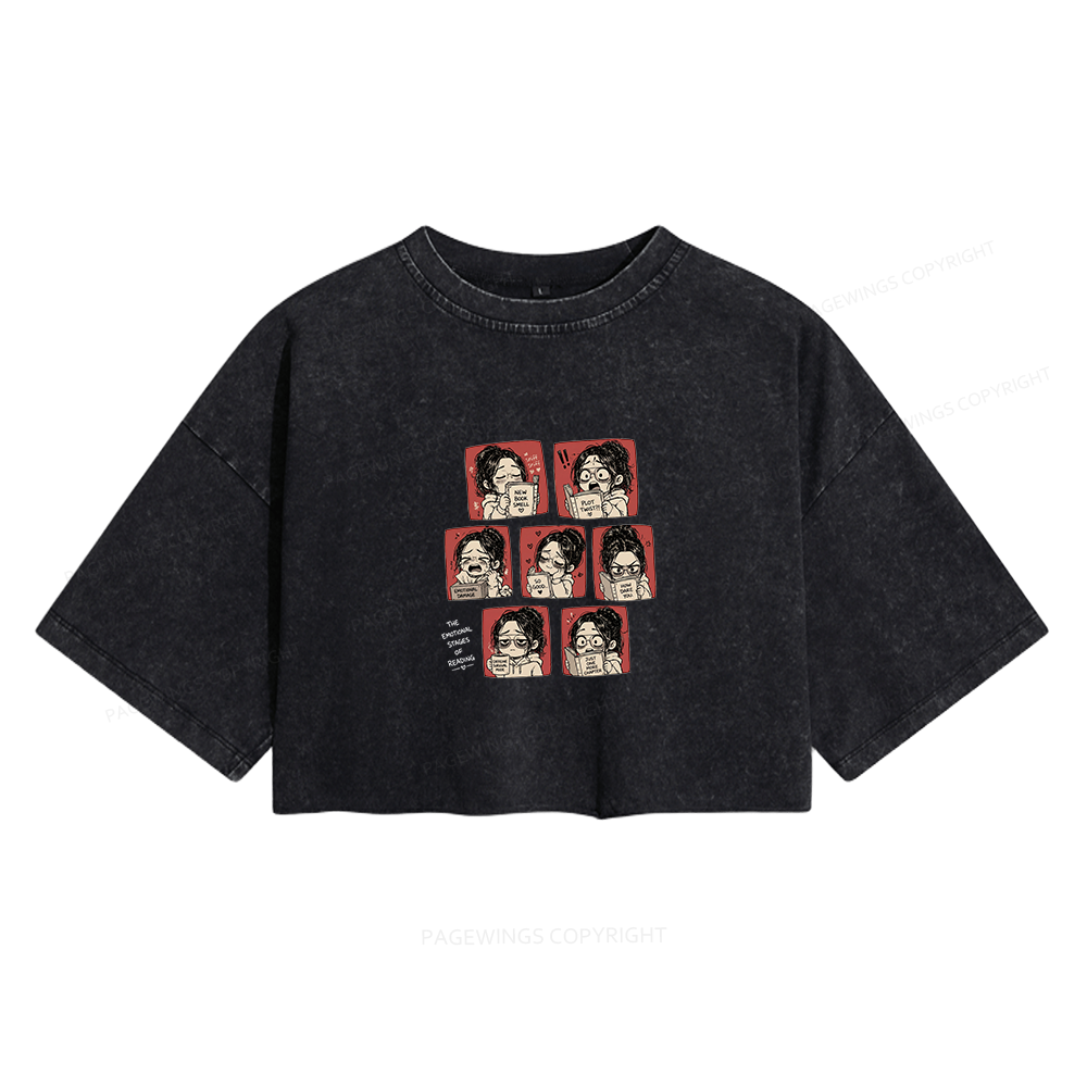 Pagewings The Emotional Stages Of Reading Women's Washed Cropped T-shirt