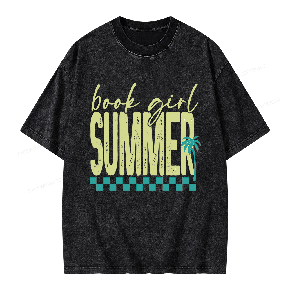 Pagewings Book Girl Summer Unisex Washed T-shirt