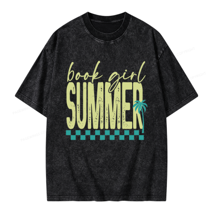 Pagewings Book Girl Summer Unisex Washed T-shirt