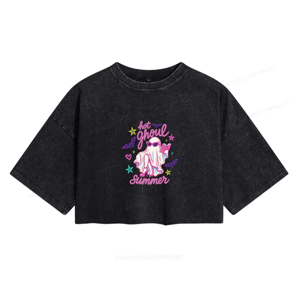Pagewings Hot Ghoul Summer Women's Washed Cropped T-shirt