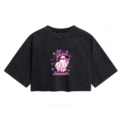 Pagewings Hot Ghoul Summer Women's Washed Cropped T-shirt