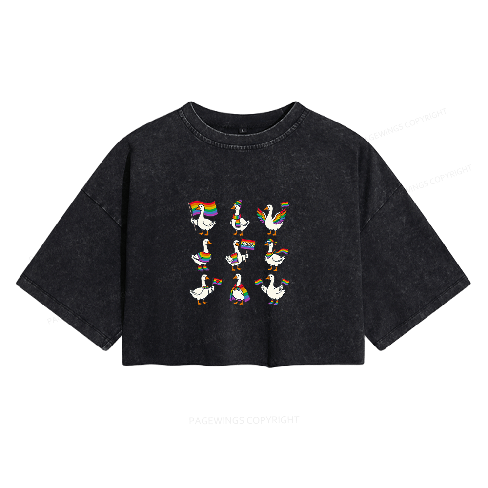 Pagewings Funny LGBTQ Goose Women's Washed Cropped T-shirt
