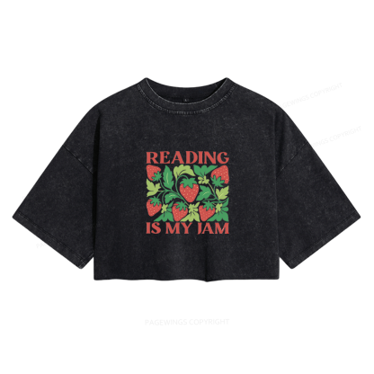 Pagewings Reading Is My Jam Women's Washed Cropped T-shirt