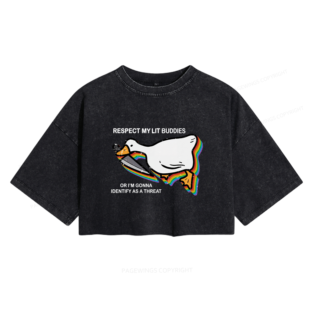 Pagewings Respect My Lit Buddies Women's Washed Cropped T-shirt