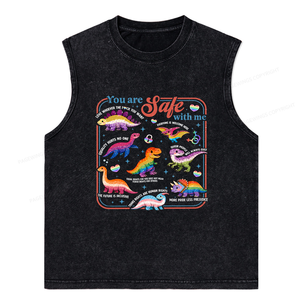 Pagewings Dinosaur Rainbow Unisex Washed Tank Top