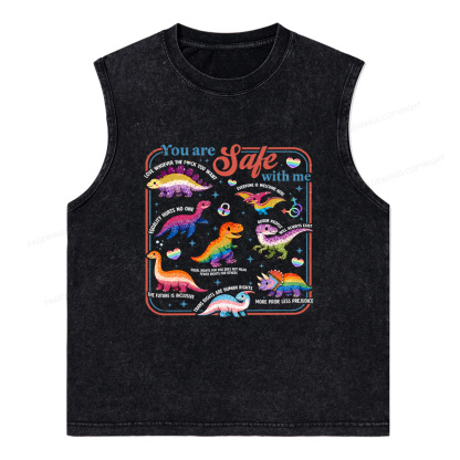 Pagewings Dinosaur Rainbow Unisex Washed Tank Top