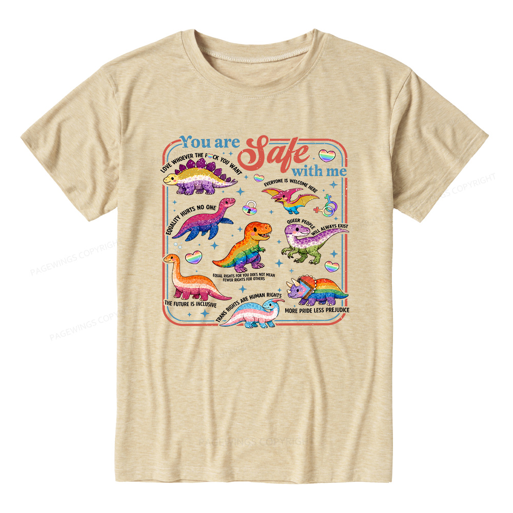 Pagewings Soft Dinosaur Rainbow Unisex Heather T-Shirt