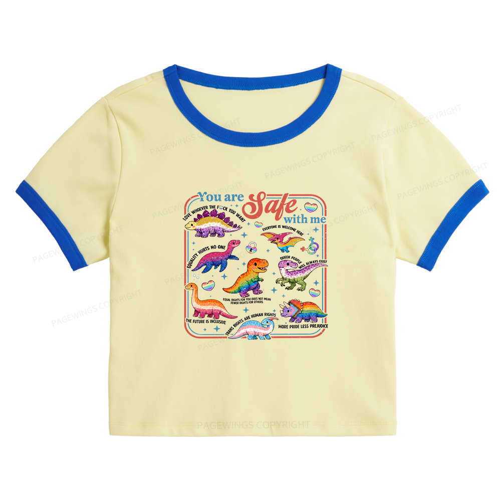 Pagewings Dinosaur Rainbow Baby Tee Cropped Ringer T-Shirt