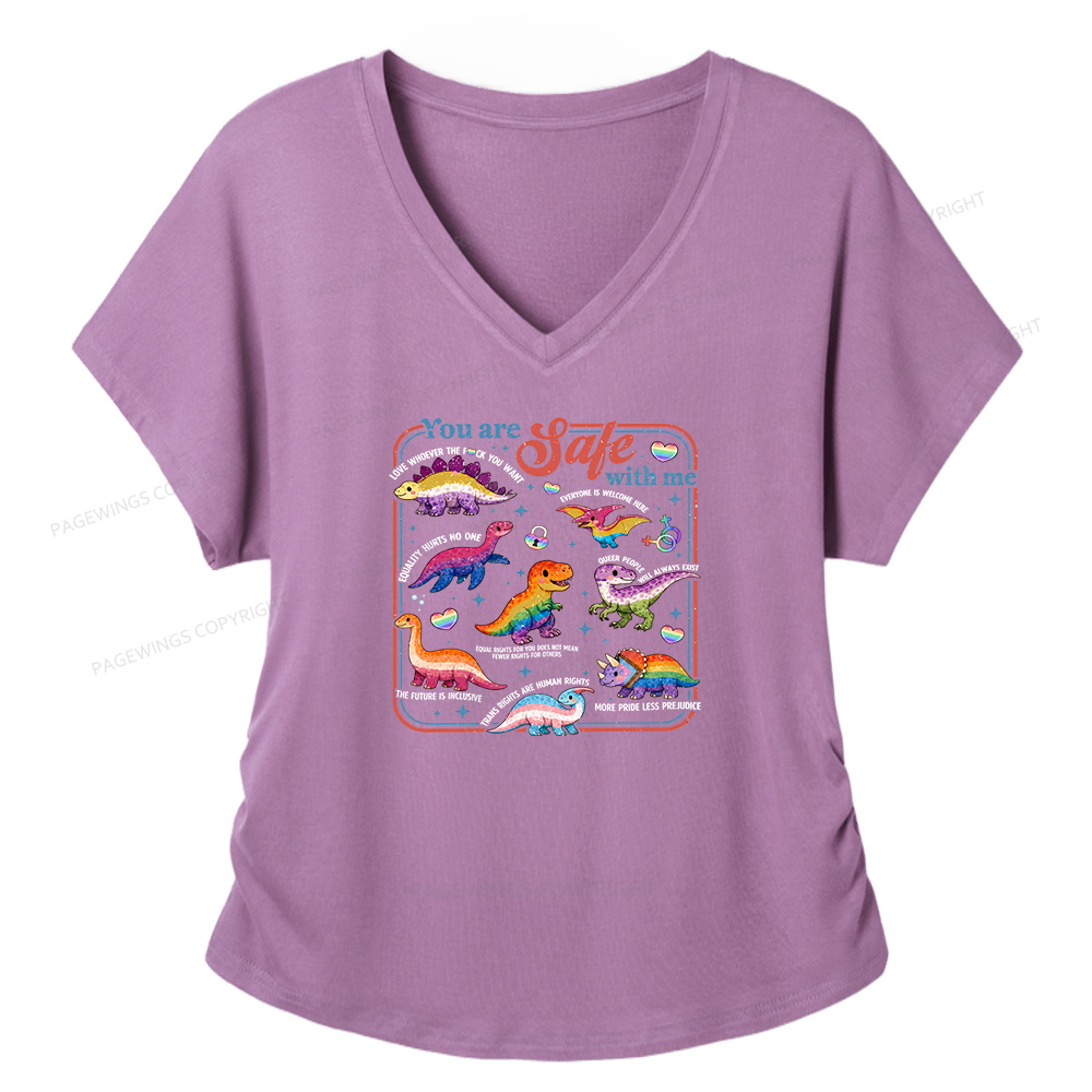Pagewings Dinosaur Rainbow Soft Women's Modal V-neck T-shirt  