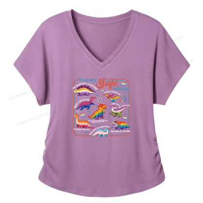 Pagewings Dinosaur Rainbow Soft Women's Modal V-neck T-shirt  