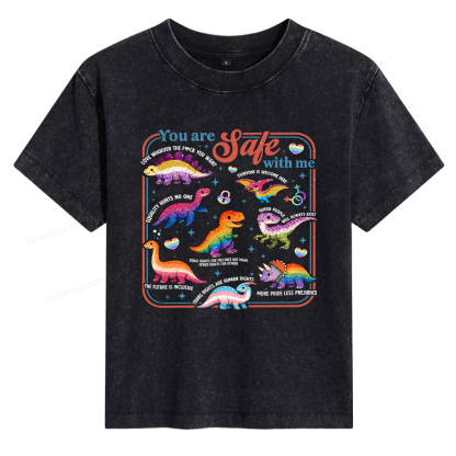 Pagewings Dinosaur Rainbow Women's Washed T-shirt