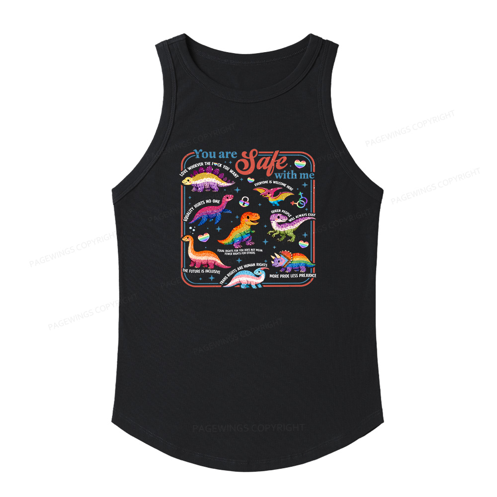 Pagewings Slim Fit Dinosaur Rainbow Women's Fitted Tank Top 