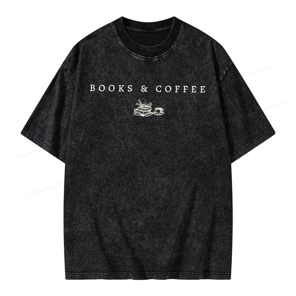 Pagewings Books and Coffee Unisex Washed T-shirt
