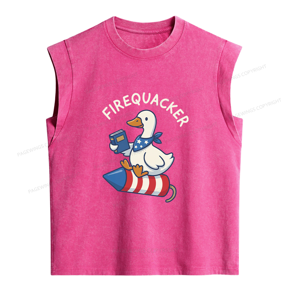 Pagewings Silly Goose 4th of July Women's Washed Tank Top