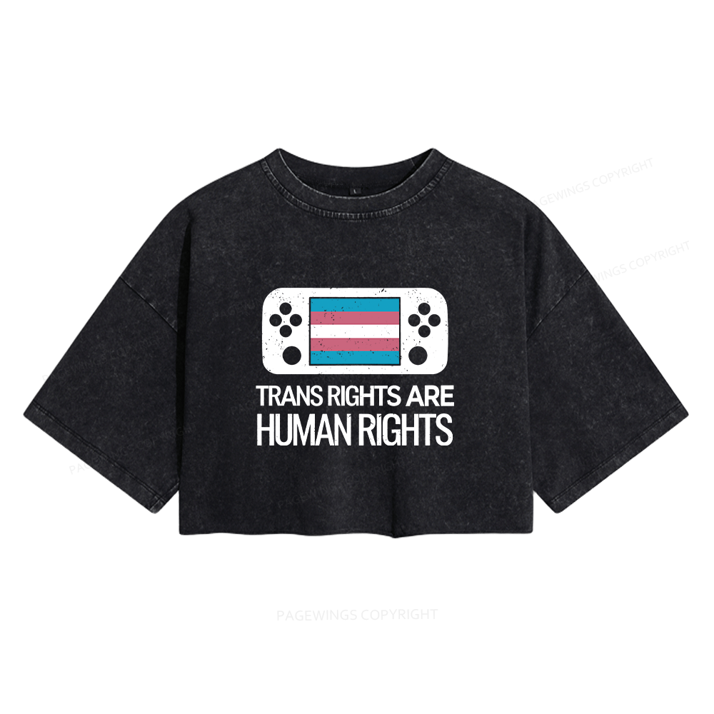 Pagewings Trans Rights Are Human Rights Women's Washed Cropped T-shirt