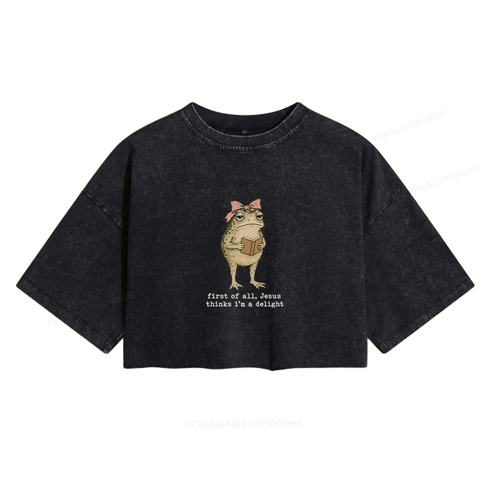 Pagewings Jesus Thinks I'm A Delight Women's Washed Cropped T-shirt