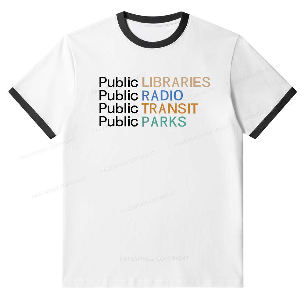 Pagewings Public Libraries Radio Transit Parks Unisex Ringer T-Shirt