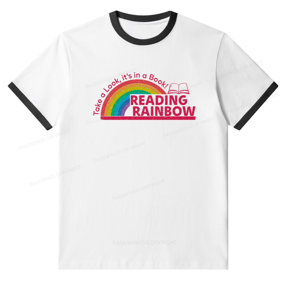 Pagewings Pagewings Reading With Rainbow Unisex Ringer T-Shirt 