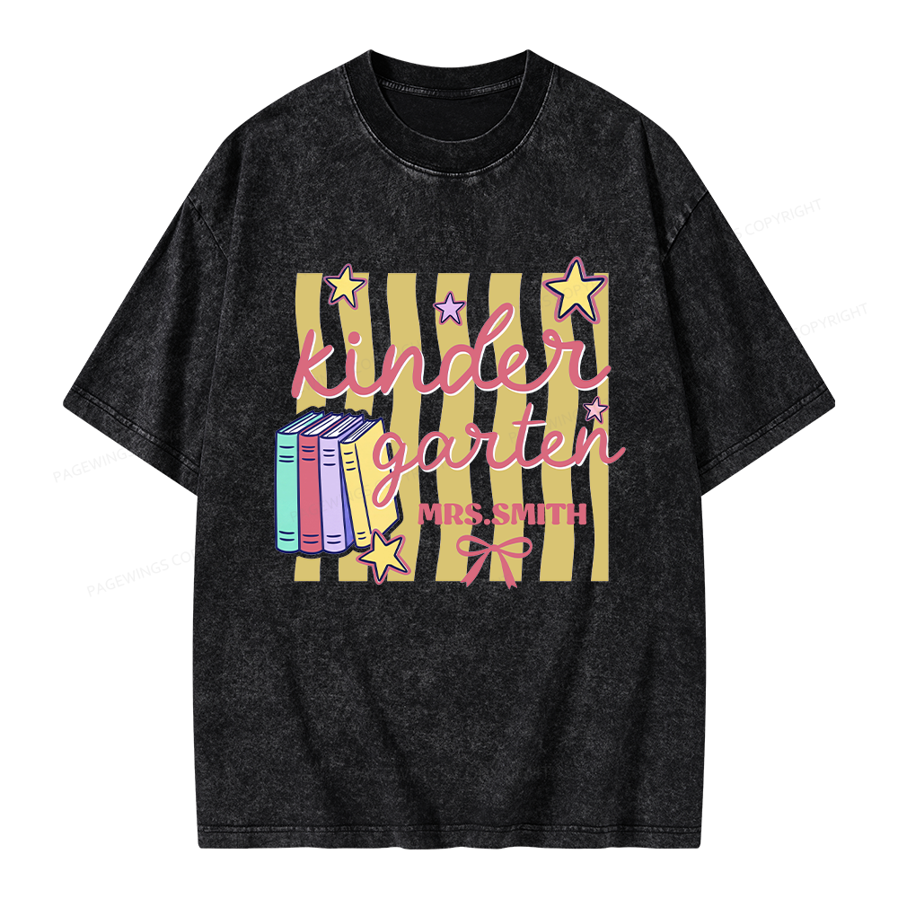 Pagewings Personalized Kindergarten Teacher Unisex Washed T-shirt