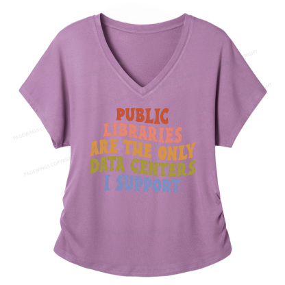 Pagewings Public Libraries are the only Data Centers I Support Soft Women's Modal V-neck T-shirt  