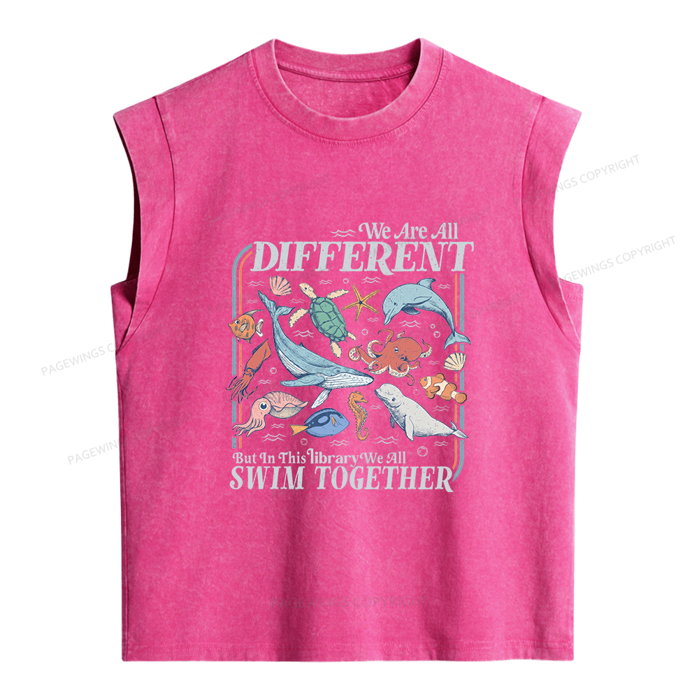 Pagewings We All Swim Together Women's Washed Tank Top