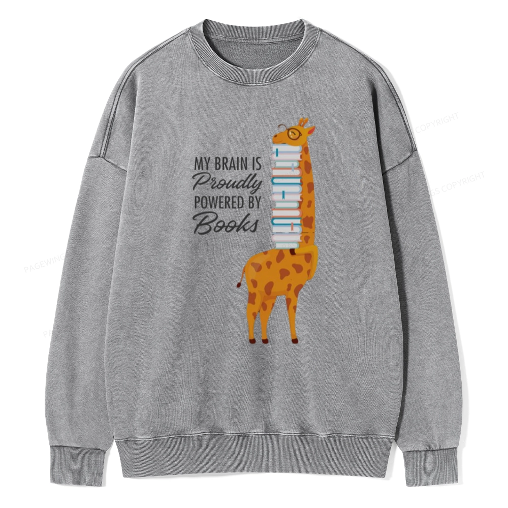 Pagewings My Brain Is Proudly Powered By Books Unisex Washed Sweatshirt