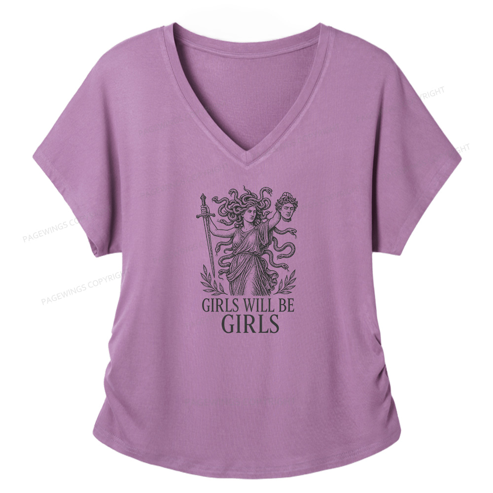 Pagewings Girls Will Be Girls Soft Women's Modal V-neck T-shirt  