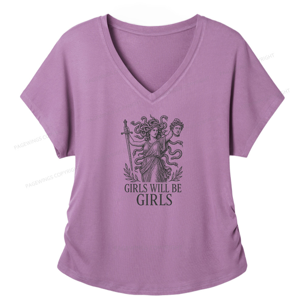 Pagewings Girls Will Be Girls Soft Women's Modal V-neck T-shirt