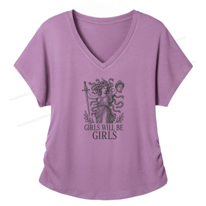 Pagewings Girls Will Be Girls Soft Women's Modal V-neck T-shirt  