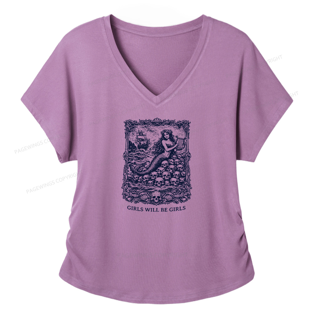 Pagewings Girls Will Be Girls Soft Women's Modal V-neck T-shirt  