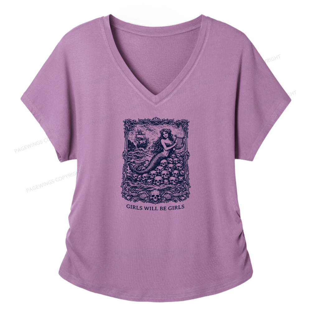 Pagewings Girls Will Be Girls Soft Women's Modal V-neck T-shirt  