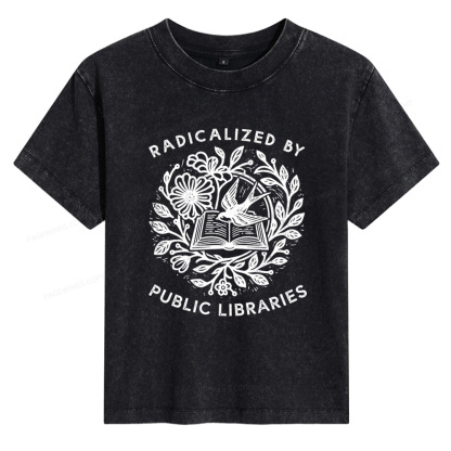 Pagewings Radicalized By Public Libraries Women's Washed T-shirt