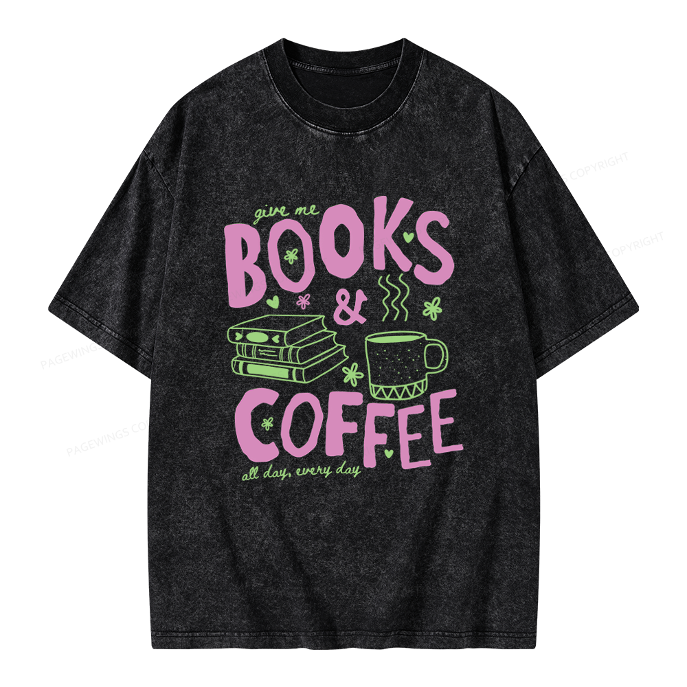 Pagewings Books and Coffee Unisex Washed T-shirt