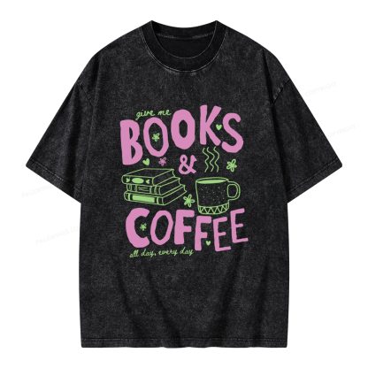 Pagewings Books and Coffee Unisex Washed T-shirt