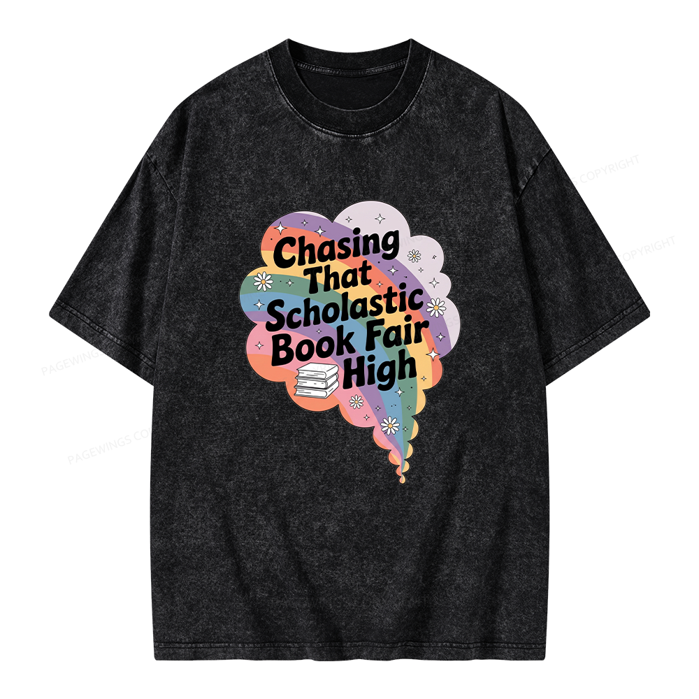Pagewings Chasing That Scholastic Book Fair High Unisex Washed T-shirt