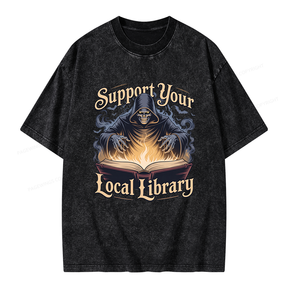 Pagewing Support Your Local Library Unisex Washed T-shirt