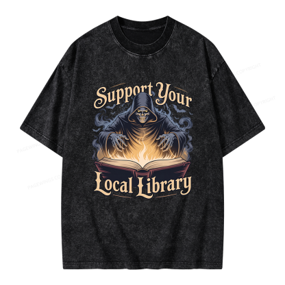 Pagewing Support Your Local Library Unisex Washed T-shirt