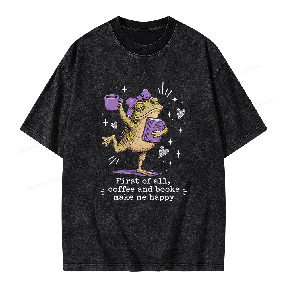 Pagewing Coffee and Books Make Me Happy Unisex Washed T-shirt