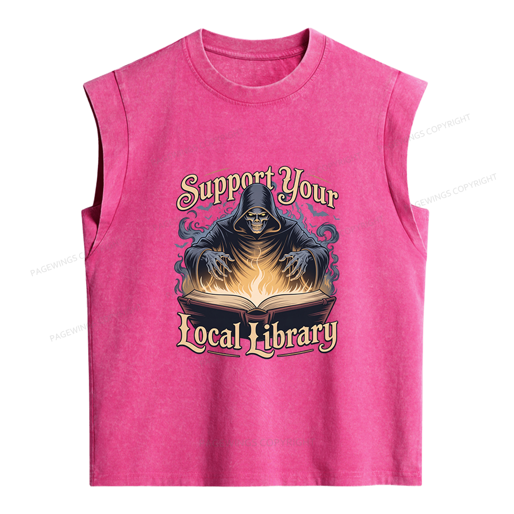 Pagewing Support Your Local Library Sticker Women's Washed Tank Top