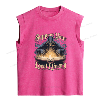 Pagewing Support Your Local Library Sticker Women's Washed Tank Top