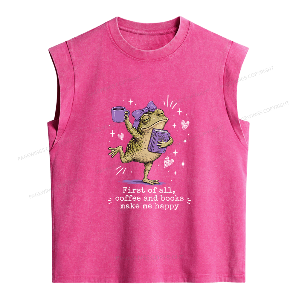 Pagewing Coffee And Books Make Me Happy Women's Washed Tank Top