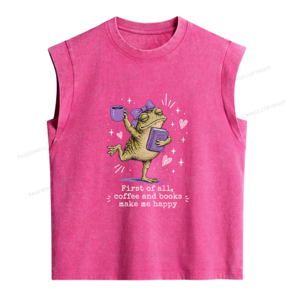 Pagewing Coffee And Books Make Me Happy Women's Washed Tank Top