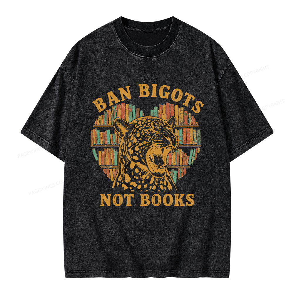 Pagewing Ban Bigots Not Books Unisex Washed T-shirt