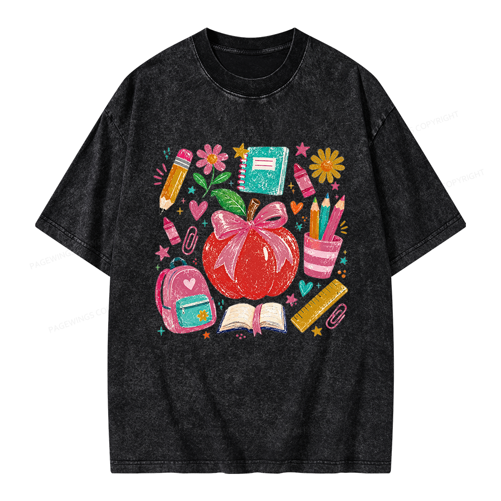 Pagewing Trendy Back to School Unisex Washed T-shirt