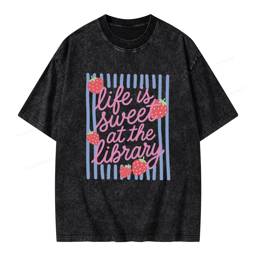 Pagewing Librarian Strawberries Unisex Washed T-shirt